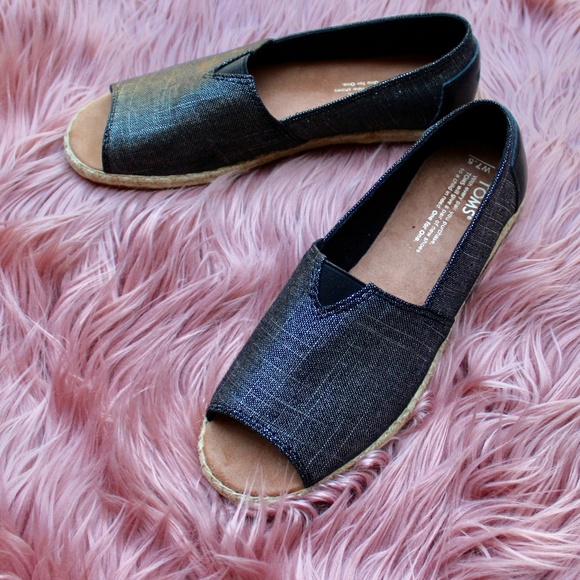 TOMS Shoes - TOMS Alpargata Open Toe Black Metallic Linen Flat